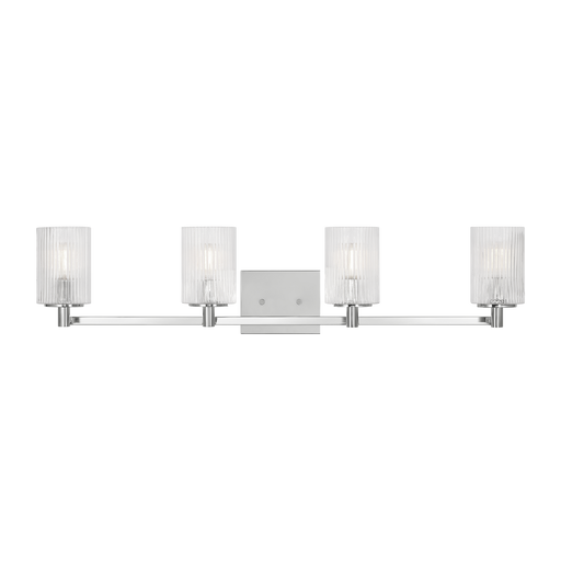 Generation Lighting Lando 4-Light Bath Vanity Wall Sconce In Chrome Finish With Clear Fluted Glass Shades(GLV1044CH)