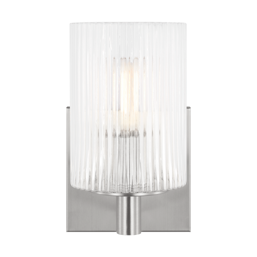 Generation Lighting Lando 1-Light Bath Vanity Wall Sconce In Brushed Steel Finish With Clear Fluted Glass Shade(GLV1041BS)
