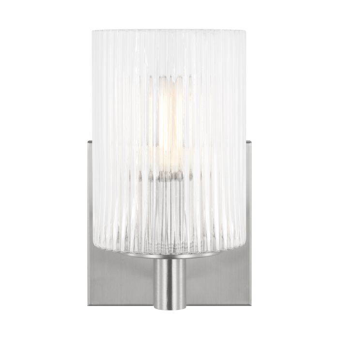 Generation Lighting Lando 1-Light Energy Star-Rated Bath Vanity Wall Sconce In Brushed Steel Finish With Clear Fluted Glass Shade(GLV1041EN/BS)