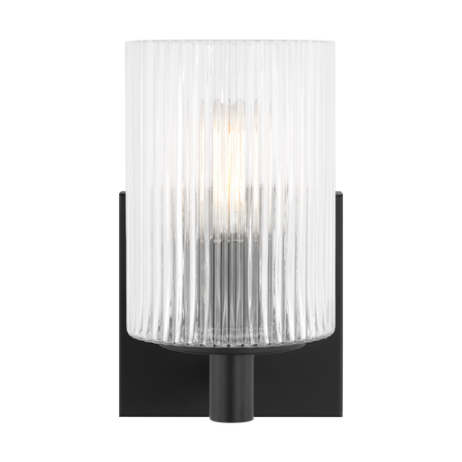 Generation Lighting Lando 1-Light Bath Vanity Wall Sconce In Midnight Black Finish With Clear Fluted Glass Shade(GLV1041MBK)