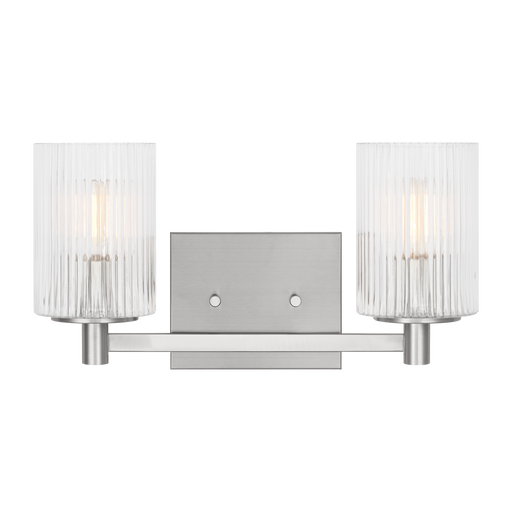 Generation Lighting Lando 2-Light Bath Vanity Wall Sconce In Brushed Steel Finish With Clear Fluted Glass Shades(GLV1042BS)