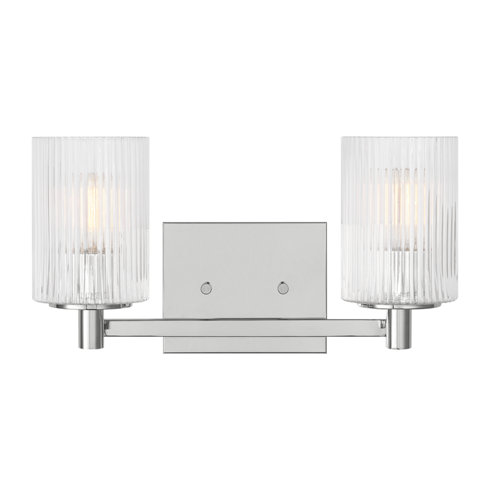 Generation Lighting Lando 2-Light Bath Vanity Wall Sconce In Chrome Finish With Clear Fluted Glass Shades(GLV1042CH)
