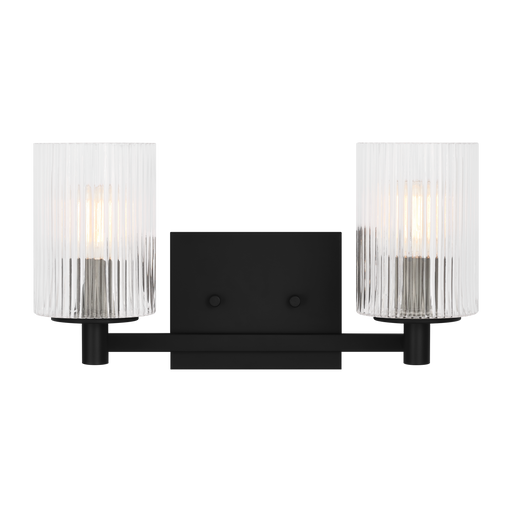 Generation Lighting Lando 2-Light Bath Vanity Wall Sconce In Midnight Black Finish With Clear Fluted Glass Shades(GLV1042MBK)