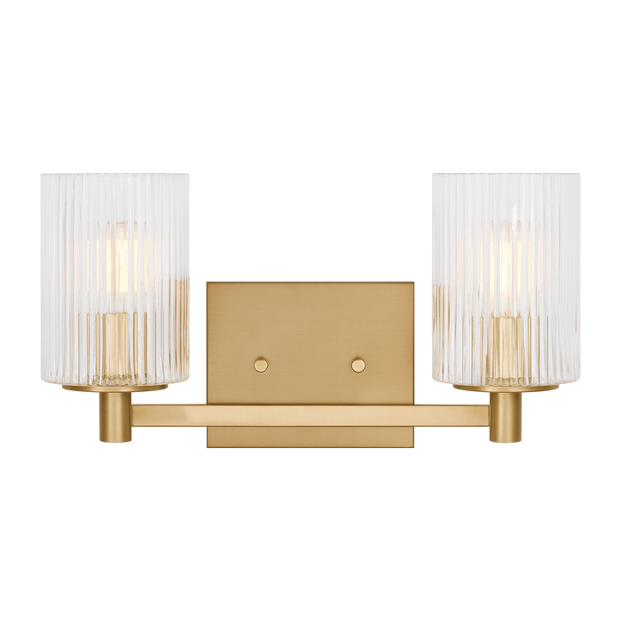 Generation Lighting Lando 2-Light Bath Vanity Wall Sconce In Satin Bronze Finish With Clear Fluted Glass Shades(GLV1042SB)