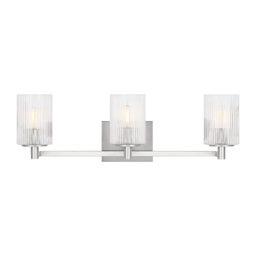 Generation Lighting Lando 3-Light Bath Vanity Wall Sconce In Brushed Steel Finish With Clear Fluted Glass Shades(GLV1043BS)