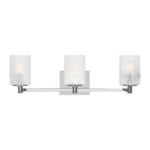 Generation Lighting Lando 3-Light Bath Vanity Wall Sconce In Chrome Finish With Clear Fluted Glass Shades(GLV1043CH)