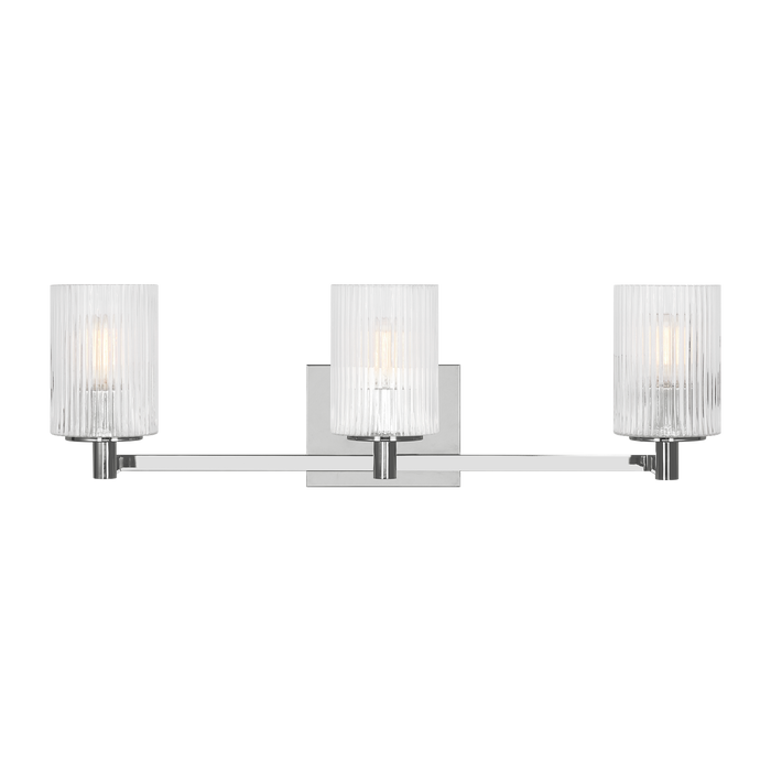 Generation Lighting Lando 3-Light Bath Vanity Wall Sconce In Chrome Finish With Clear Fluted Glass Shades(GLV1043CH)