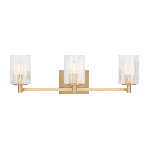 Generation Lighting Lando 3-Light Bath Vanity Wall Sconce In Satin Bronze Finish With Clear Fluted Glass Shades(GLV1043SB)