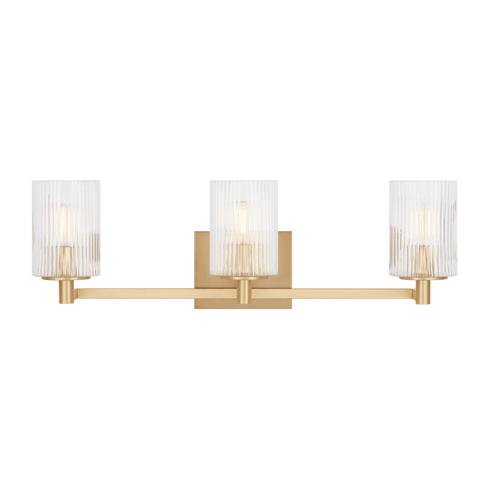 Generation Lighting Lando 3-Light Bath Vanity Wall Sconce In Satin Bronze Finish With Clear Fluted Glass Shades(GLV1043SB)