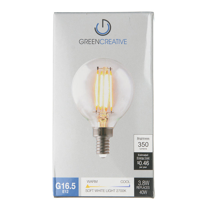 Green Creative 3.8FG16.5DIM/927/R Wet Location Rated G16.5 E12 3.8W T20 Filament High CRI 92 120V Dimmable Clear (36067)