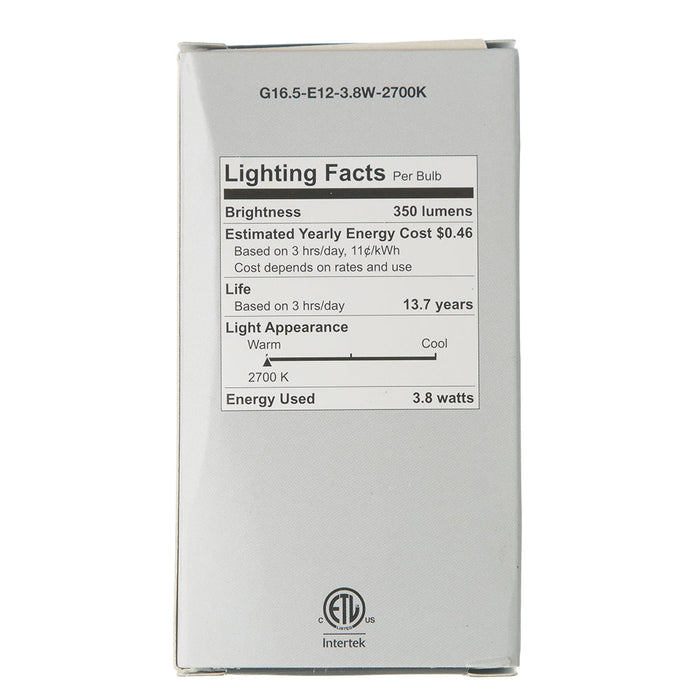 Green Creative 3.8FG16.5DIM/927/R Wet Location Rated G16.5 E12 3.8W T20 Filament High CRI 92 120V Dimmable Clear (36067)