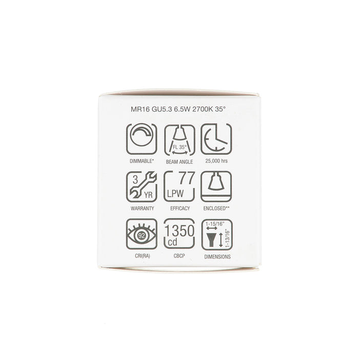 Green Creative 6.5MR16DIM/927FL35 MR16 Lamp GU5.3 Base 6.5W JA8/T20 High 92 CRI 12V Dimmable 2700K 35 Degree Beam Angle (36207)