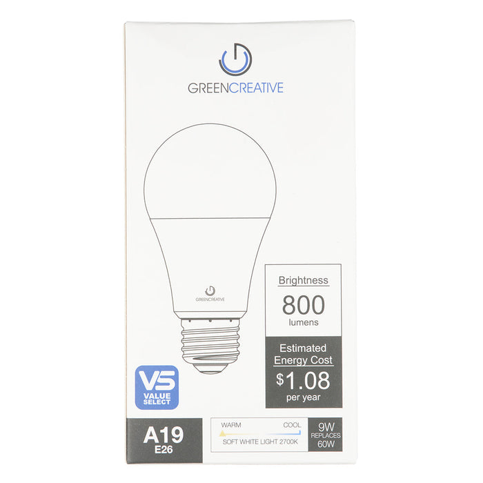 Green Creative 9A19DIM/827/R A19 Lamp E26 Base 9W Enclosed 120V Dimmable 2700K (36548)
