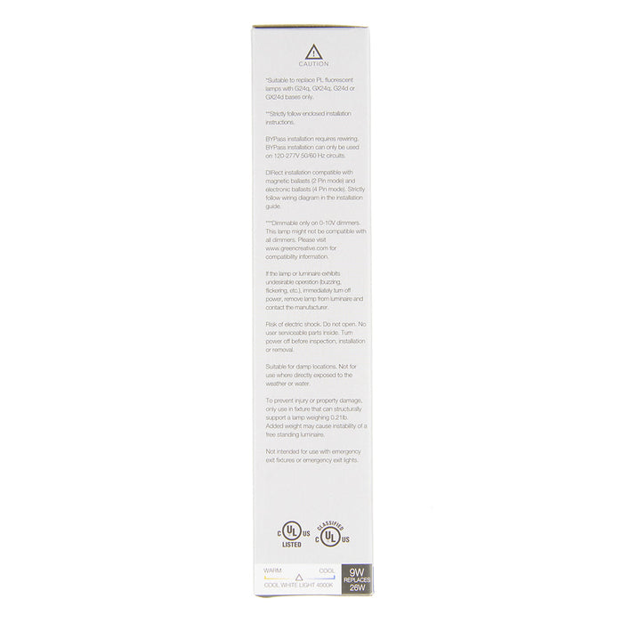 Green Creative 9PLO/840/HYB/PF Pinfit PL Omni 9W PL Edge Series Bypass 4000K 1150Lm 82 CRI Dimmable 120-277V Or Direct (36739)