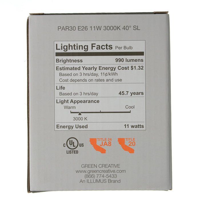 Green Creative 11PAR30DIM/930FL40/SL PAR30 E26 Base 11W Refine Series High 95 CRI 40 Degree Beam Angle 120V Dimmable (37186)