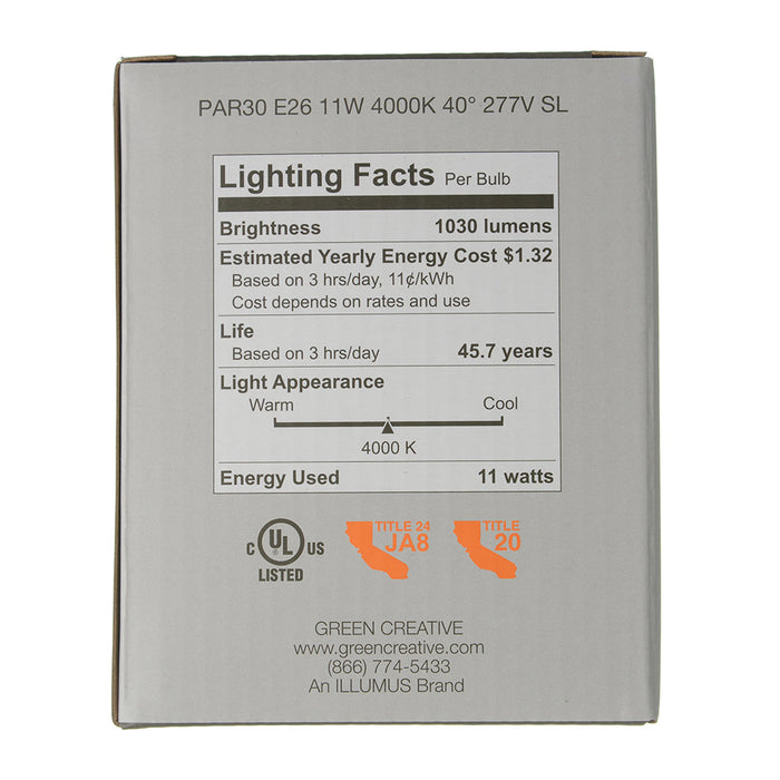 Green Creative 11PAR30/940FL40/277V/SL PAR30 E26 Base 11W Refine Series High 95 CRI 120-277V Non-Dimmable (37193)