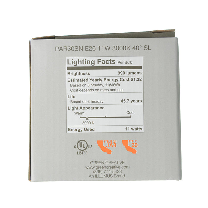 Green Creative 11PAR30SNDIM/930FL40/SL PAR30SN E26 Base 11W Refine Series High 95 CRI 40 Degree Beam Angle 120V Dimmable (37197)