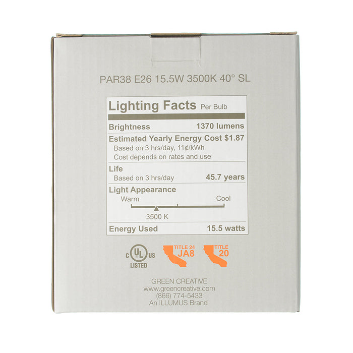 Green Creative 15.5PAR38DIM/935FL40/SL PAR38 E26 Base 15.5W Refine Series High 95 CRI 40 Degree Beam Angle 120V Dimmable (37208)