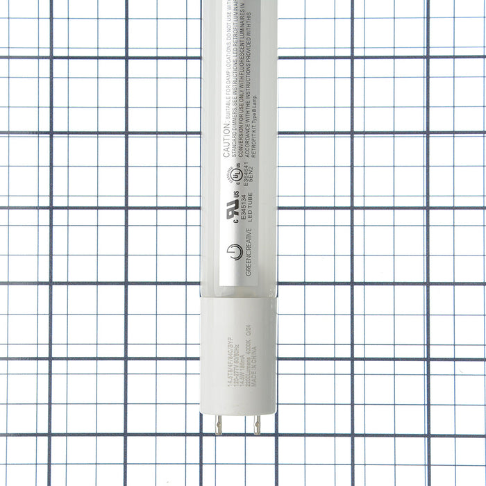 Green Creative 14.5T8/4F/840/BYP 4 Foot LED T8 Tube 14.5W 2200Lm 4000K 82 CRI High Efficacy Bypass 120-277V G13 Base (98473)