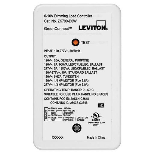 Leviton GreenConnect Wireless 0-10V Dimming Load Controller White (ZK700-D0W)