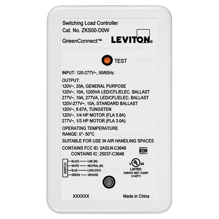 Leviton GreenConnect Wireless 20A Switching Relay Load Controller Suitable For Plug Load Control (ZKS00-D0W)