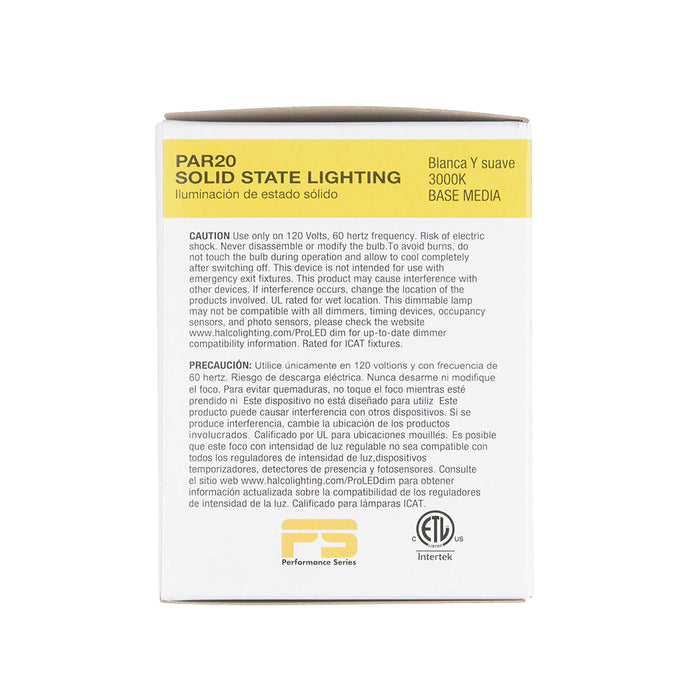 Halco 7PAR20-FL-LED-930-D-BLK-PS 6.5W LED PAR20 Flood 40 Degree Beam Dimming 90 CRI 3000K Black Housing T20/T24 JA8-2019-Performance Series (80213)