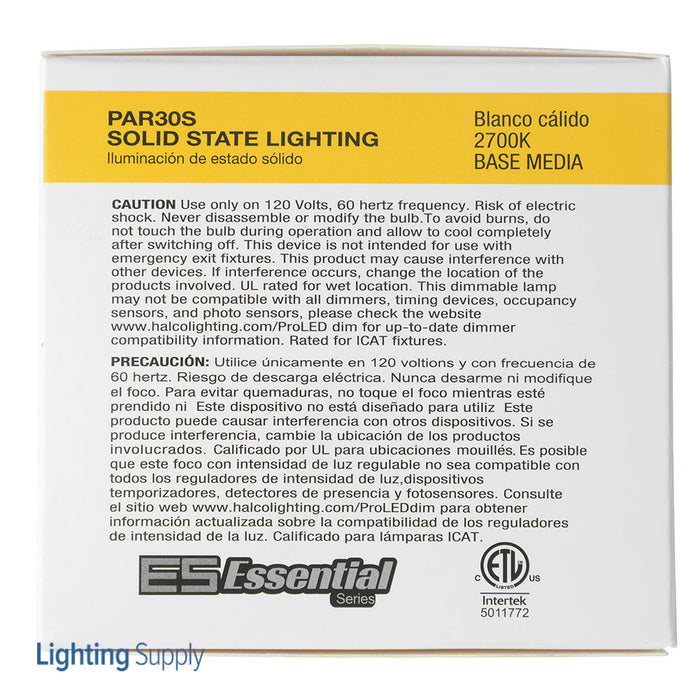 Halco 11PAR30S-FL-LED-827-D-ES 11W LED PAR30S Flood 40 Degree Beam Dimming 80 CRI 2700K White Housing-Essential Series (80216)