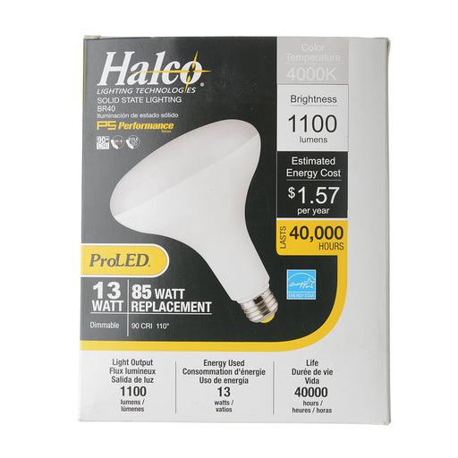 Halco 13BR40-FL-LED-940-D-PS 13W LED BR40 Flood Dimming 90 CRI 4000K White Housing T20/T24 JA8-2019-Performance Series (80288)