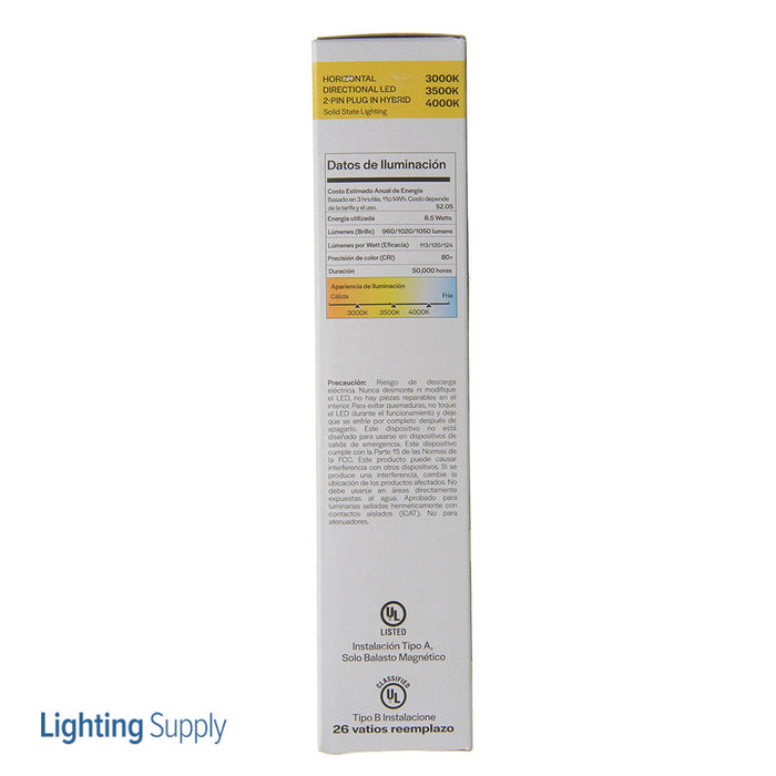 Halco PL9H-8CS-HYBM-2P-LED 8.5W Horizontal LED 2-Pin Plug-In CCT Selectable 3000K/3500K/4000K Hybrid-Type A Magnetic Ballast/Type B Non-Dimmable (82162)