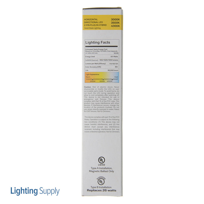 Halco PL9H-8CS-HYBM-2P-LED 8.5W Horizontal LED 2-Pin Plug-In CCT Selectable 3000K/3500K/4000K Hybrid-Type A Magnetic Ballast/Type B Non-Dimmable (82162)