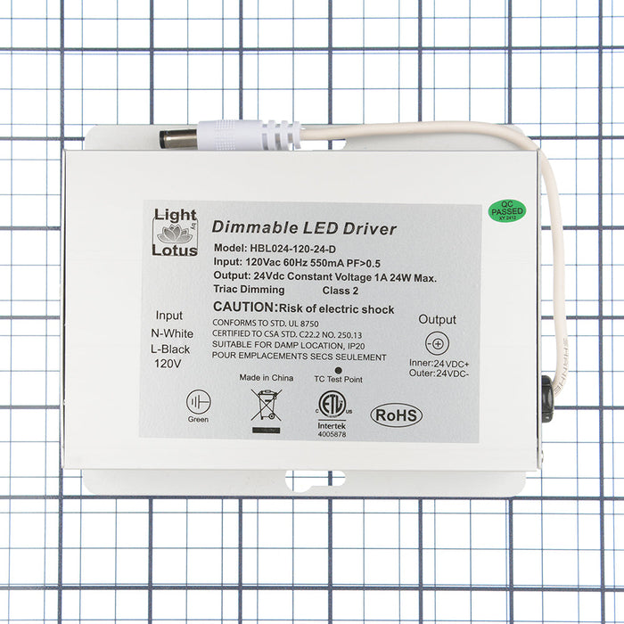 Lotus LED Lights 24V Hard Wired Dimmable Driver 24W Input 120V AC 6-Port Hub Included (HBL024-120-24-D)