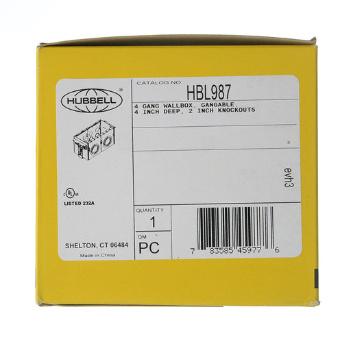 Bryant 4-Gang Wall Box Gangable 4 Inch Deep 2 Inch Knockout (HBL987)