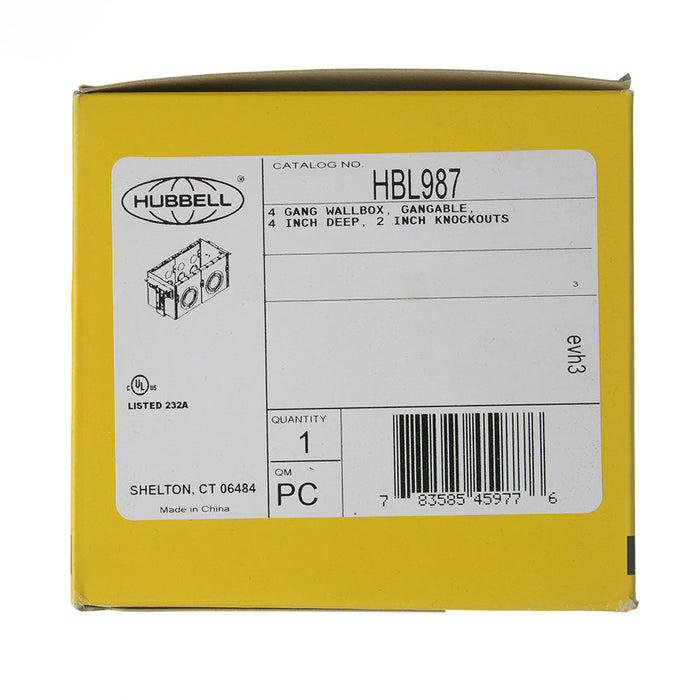 Bryant 4-Gang Wall Box Gangable 4 Inch Deep 2 Inch Knockout (HBL987)