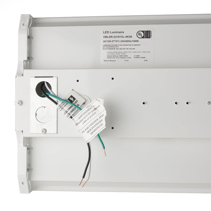 Standard-BL Linear High Bay Sensor Ready Selectable Lumen/CCT 12000Lm/18000Lm/24000Lm 4000K/5000K White Universal 120-277V ACV Medium Lens Distribution No Emergency Driver (HBLSR-241815L-4K5K)