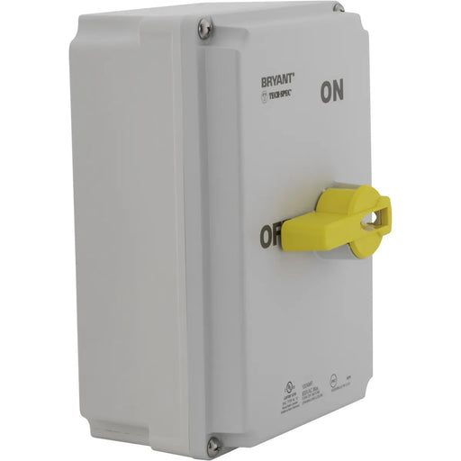 Bryant TECH-SPEC Motor Disconnect Switch 3-Pole 100A 600V AC NEMA 4X 12 Non-Metallic Enclosure 1 NO And NC Auxiliary Contact (BRYDS100AC)