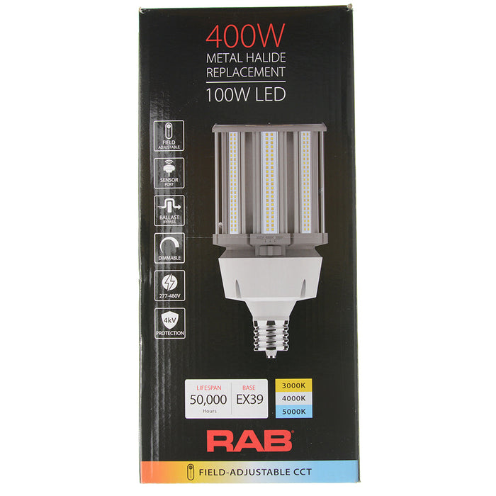 RAB HID Post Top 80 CRI Type B 100W CCT Selectable 3000K/4000K/5000K EX39 Base 277-480V (HID-100-EX39-8CCT-BYP/5SP/480V)