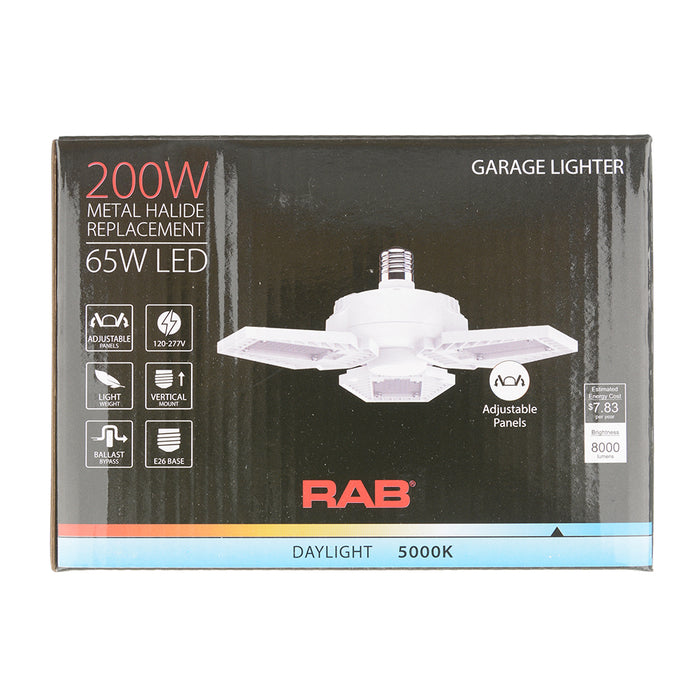 RAB Garage Light Vertical 65W E26 Base 8000Lm 120-277V 5000K 80 CRI (HID-65-V-E26-850-BYP-GL)