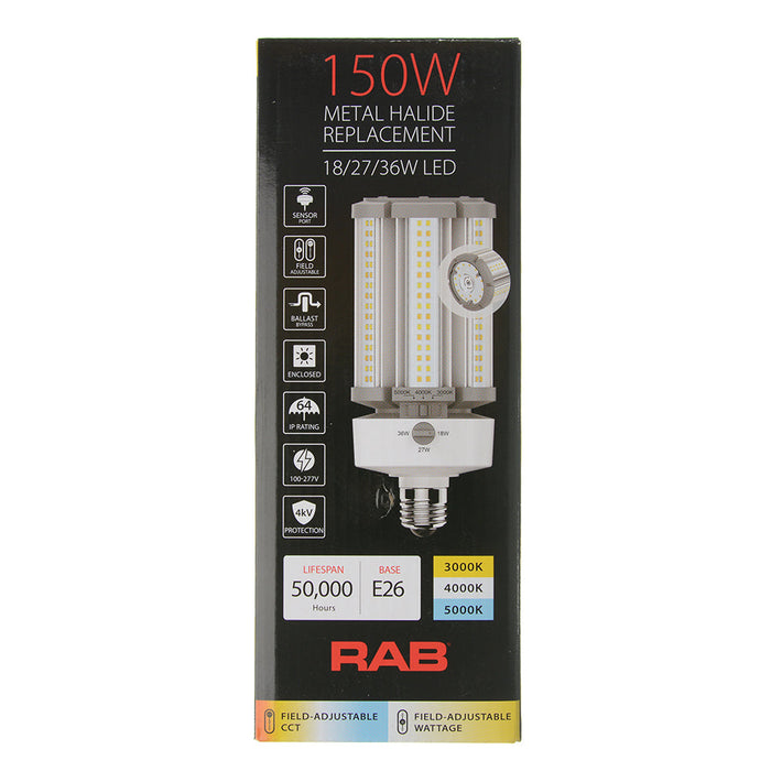 RAB HID Post Top 5-Pin 80 CRI Type B 18W/27W/36W CCT Selectable 3000K/4000K/5000K E26 Base (HIDFA-36S-E26-8CCT-BYP/5SP)