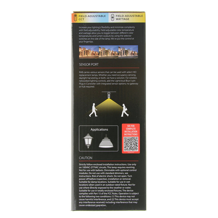 RAB HID Post Top 5-Pin 80 CRI Type B 18W/27W/36W CCT Selectable 3000K/4000K/5000K E26 Base (HIDFA-36S-E26-8CCT-BYP/5SP)