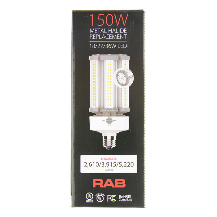 RAB HID Post Top 5-Pin 80 CRI Type B 18W/27W/36W CCT Selectable 3000K/4000K/5000K E26 Base (HIDFA-36S-E26-8CCT-BYP/5SP)