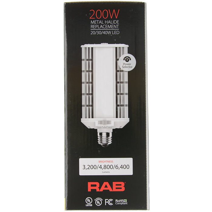 RAB Horizontal Lamp Field Adjustable CCT HID Wall Pack 80 CRI Type B 20W/30W/40W 3000/4000/5000K E26 Base (HIDFA-40S-H-E26-8CCT-BYP)