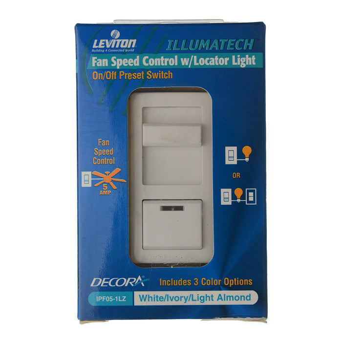 Leviton 5 Amp 120VAC 60Hz Single-Pole IllumaTech Full Range Preset Electro-Mechanical Slide Fan Speed Control LED Locator Light White (IPF05-1LZ)