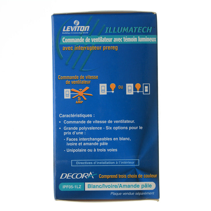Leviton 5 Amp 120VAC 60Hz Single-Pole IllumaTech Full Range Preset Electro-Mechanical Slide Fan Speed Control LED Locator Light White (IPF05-1LZ)