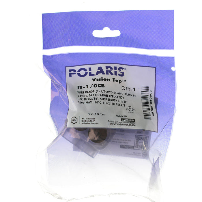 NSI Polaris Vision Tap Clear 1/0-14 AWG Polaris Insulated Multi-Tap Connector 2-Port Single Sided Entry (IT-1/0CB)