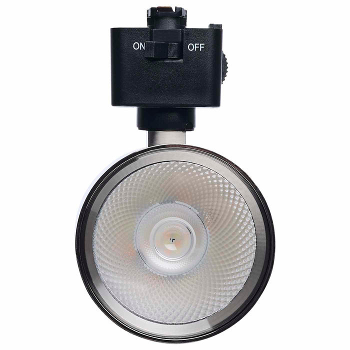 SATCO/NUVO 8W Round LED Track Head CCT Selectable 2700K/3000K/3500K/4000K/5000K Dim To Warm J Style 36 Degree Beam Angle 120V Brushed Nickel (JH5063)