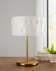 Generation Lighting Dottie Desk Lamp Burnished Brass Finish With White Linen Fabric Diffuser And Matte White Steel Shade (KST1002BBS1)