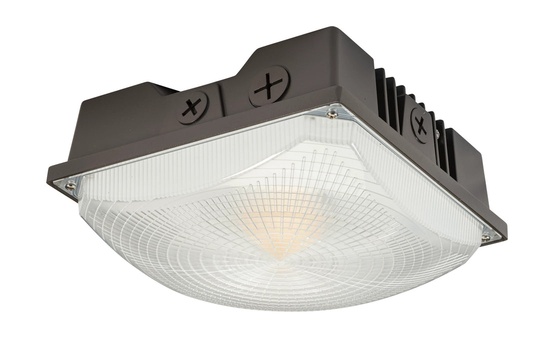 Keystone 25W/20W/15W Wattage Selectable LED Canopy CCT Selectable 3000/4000/5000K Built In Photocell Microwave Sensor Receptacle 8 Inch Square 120-277V 160 Degree Beam Bronze (KT-CLED25PS-S1-8CSB-VDIM)
