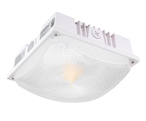 Keystone LED Canopy Power/Color Select 60W/50W/40W 3000/4000/5000K Built In Photocell Microwave Sensor Receptacle 10 Inch Square Housing 120-277V Input White (KT-CLED60PS-M1-8CSB-VDIM-W)