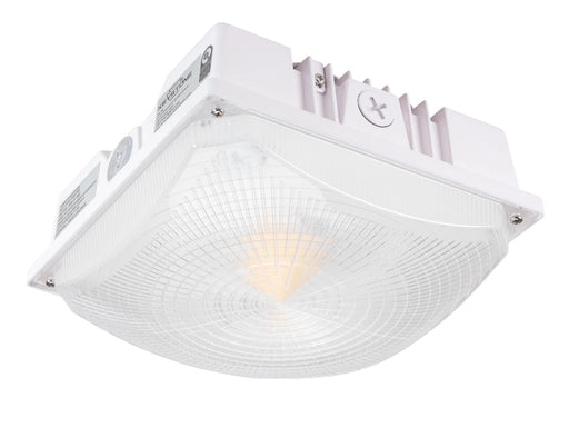 Keystone 40W/30W/20W Wattage Selectable LED Canopy CCT Selectable 3000/4000/5000K Built In Photocell Microwave Sensor Receptacle 8 Inch Square 120-277V Input 160 Degree Beam Angle White (KT-CLED40PS-S1-8CSB-VDIM-W)
