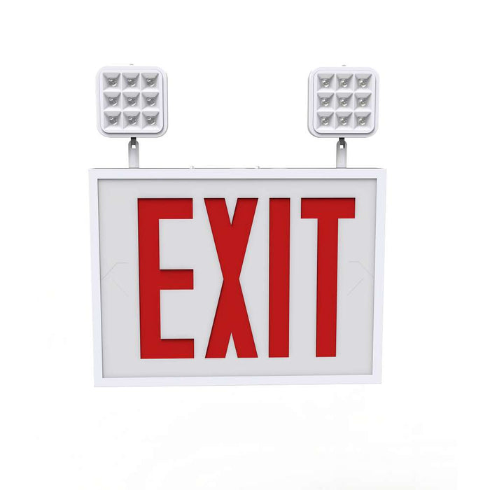 Keystone Exit Combination Steel Chicago Compliant Style 1 White Single Facing Red Lettering 6500K Dual Head Surface Mount 120-277 Vac Emergency Battery Backup (KT-EC-STCH1-WH1RW-SU)
